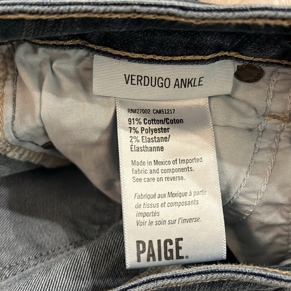 Paige Verdugo Ankle Skinny Jean Dark Wash Distressed | Size 26 - Picture 4 of 5